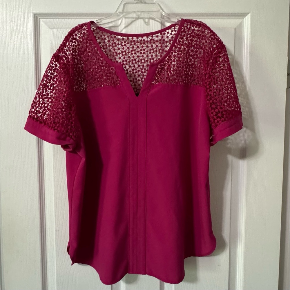 Magenta Illusion Neckline Lace Tee
